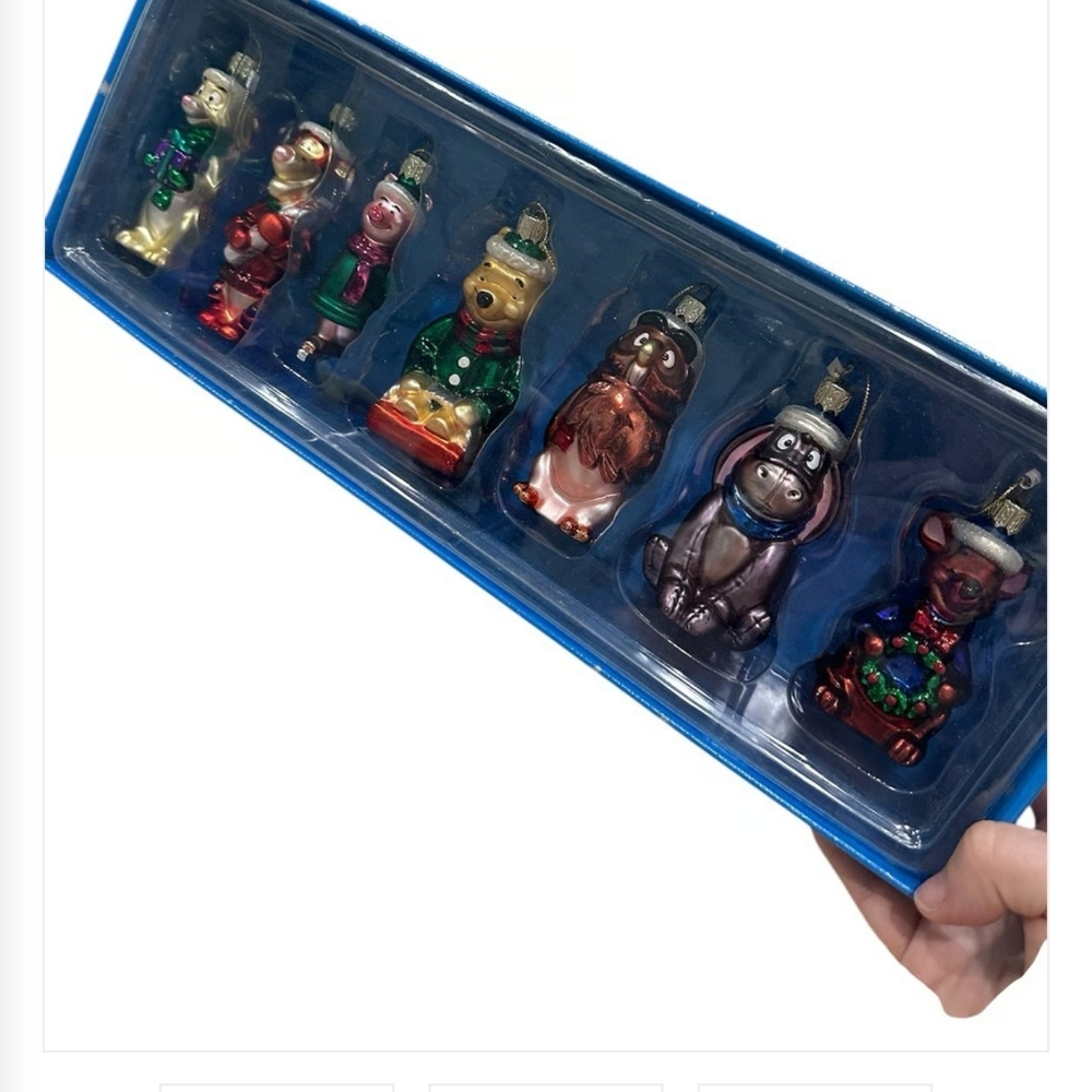 DISNEY Store Vintage Pooh Family Blown Glass Ornament Set Of 7